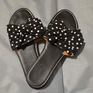 Black Polka Dot Bow Slides